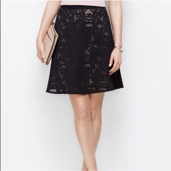 Ann Taylor Black Lace Overlay A-Line Skirt | Size 0 - Picture 1 of 7